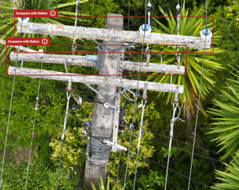 birds eye view of power pole with defect highlighted