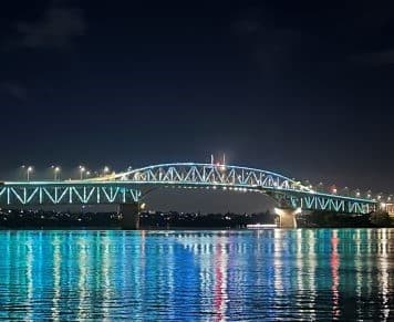 Vector lights on the harbour bridge lit up in blue at night