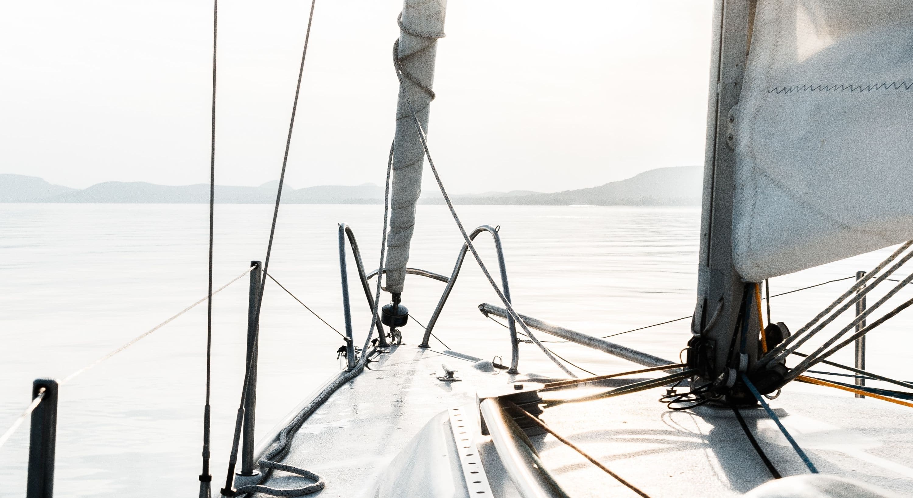 front of sailing boat on water